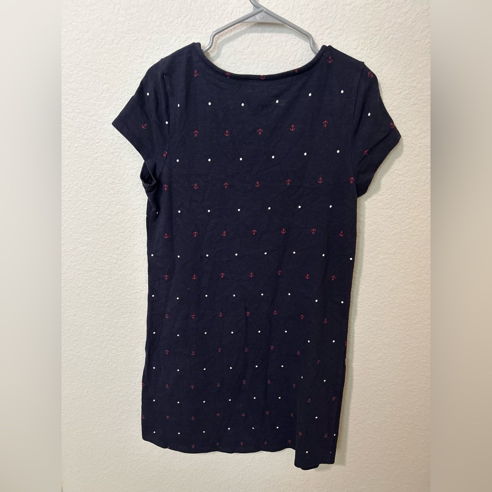 Talbots Petite Medium Navy Anchor Print Cotton Dress Nautical Tie Neck - Picture 5 of 5